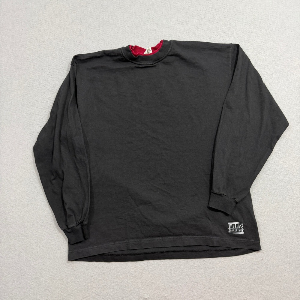 Vintage Bill Blass Shirt Men's Large Black Long Sleeve Double Neck Cotton 90s